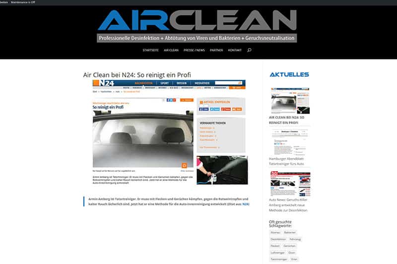 Homepage für fahrzeugdesinfektion
