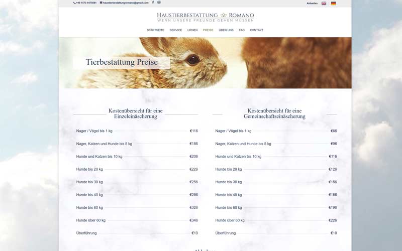 Erstellung einer Website für einen Tierbestatter